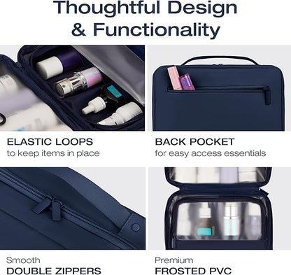 KAZAY Hanging Toiletry Bag with TSA Approved Detachable Pouch, Travel Toiletry Bag, Water Resistant, Premium Nylon, Travel Size Toiletries, Cosmetic Bag, Makeup Bag, Unisex (Navy)