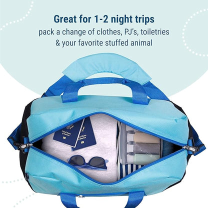 Wildkin Kids Overnighter Duffel Bag for Girls – Carry-On Size, Ideal for School & Sleepovers – Aqua