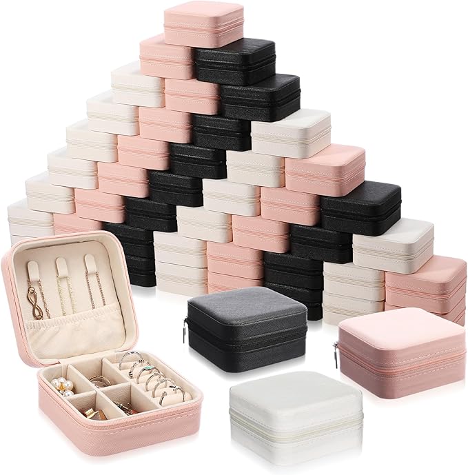 Batiyeer 50 Pcs Small Jewelry Travel Case Bulk Mini Jewelry Box Wedding Bridesmaid Proposal Return Gift for Pooja(White Pink Black)