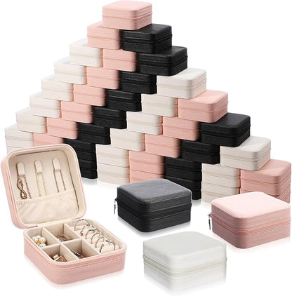 Batiyeer 50 Pcs Small Jewelry Travel Case Bulk Mini Jewelry Box Wedding Bridesmaid Proposal Return Gift for Pooja(White Pink Black)