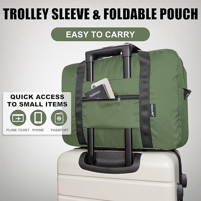 Foldable Travel Duffle Bag, Airlines Approved Carry On Bag Weekender Overnight Bag for Men Women, 40L (Army green)