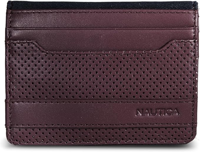 Nautica Men's Slim Wallet | Card Case | RFID Blocking | ID Window | Minimalist | Lightweight | Genuine Leather