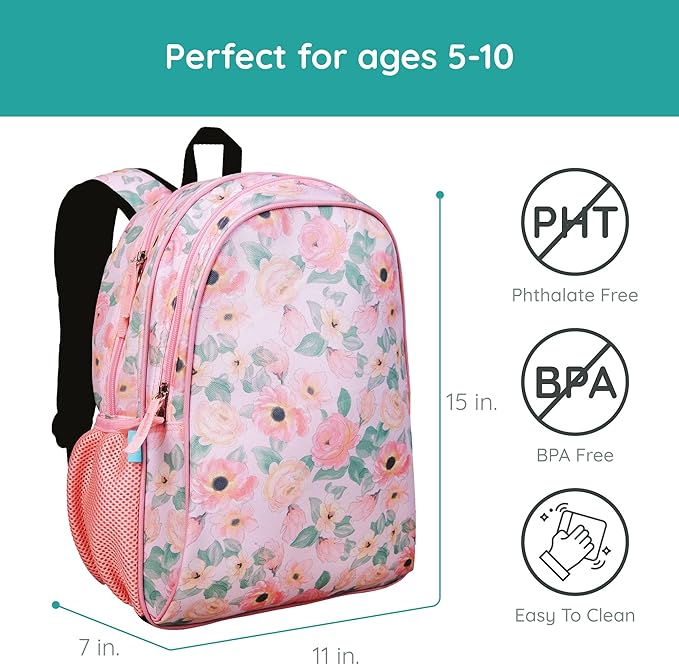 Wildkin JumpOff Jo 15-inch Kids Backpack – Durable, Adjustable, Ideal for School - Floral Watercolor