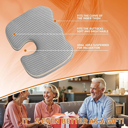 Gooo&Ma Ergonomic Seat Cushion with Air Fiber Core, Office Chair Cushion with Washable Cover & Non-Slip Base for Pressure Relief, Comfort for Long Sitting, Driving, Gaming (Gray)