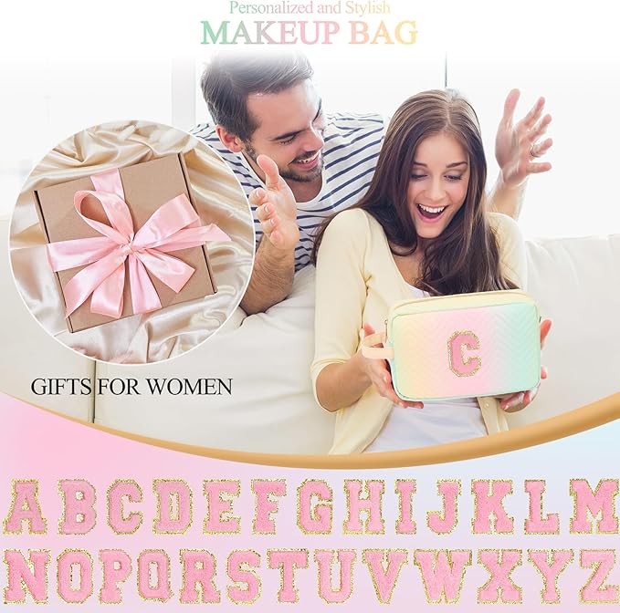 Personalized Initial Makeup Bag Trendy Stuff Leather Waterproof Cosmetic Bag Travel Toiletry Bag, Christmas/Thanksgiving/Halloween Gifts Makeup Organizer Case for Women Girls Mom Girlfriend Wife