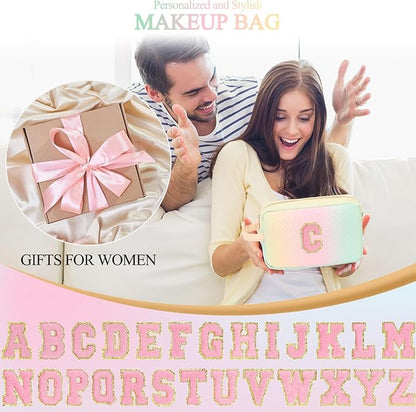 Personalized Initial Makeup Bag Trendy Stuff Leather Waterproof Cosmetic Bag Travel Toiletry Bag, Christmas/Thanksgiving/Halloween Gifts Makeup Organizer Case for Women Girls Mom Girlfriend Wife