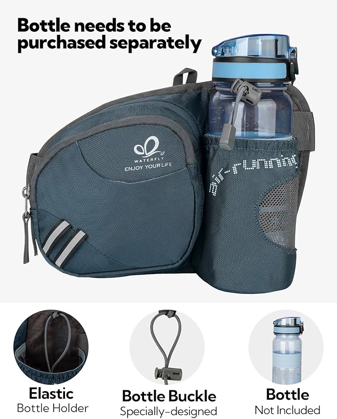 WATERFLY Fanny Pack Waist Bag: Waist Pack for Women Men with Water Bottle Holder Hiking Fanny Pack for Running Walking DogWalking Travel Cycling