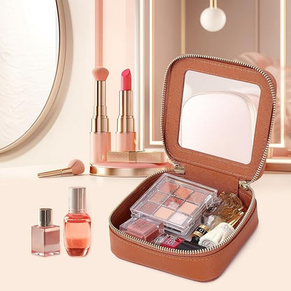 Pinkmik Small Makeup Bag Clear Mini Cosmetic Makeup Case & Toiletry Bag with Zipper Women's Purse Organizer & Car Essentials (X/Brown, MINI)