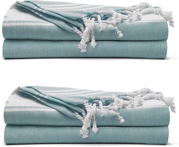 Cotton Turkish Beach Towel Towels Oversized 36"x72" Pool Absorbent Extra Large Quick Dry Sand Travel Towel (Green, 4 Pack)