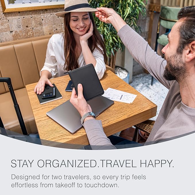 Full Grain Leather Passport Holder for 2 Passports - Dual Passport Holder and Travel Documents Organizer - RFID Travel Wallet for Couples - Black