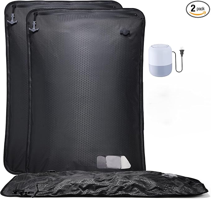 Essential Vacuum Bags for Travel Luggage with Electric Pump, Reusable Compression Bags for Checked Suitcases, Vacuum Seal Spacesaver for Cloth Packing(2Large+Pump)