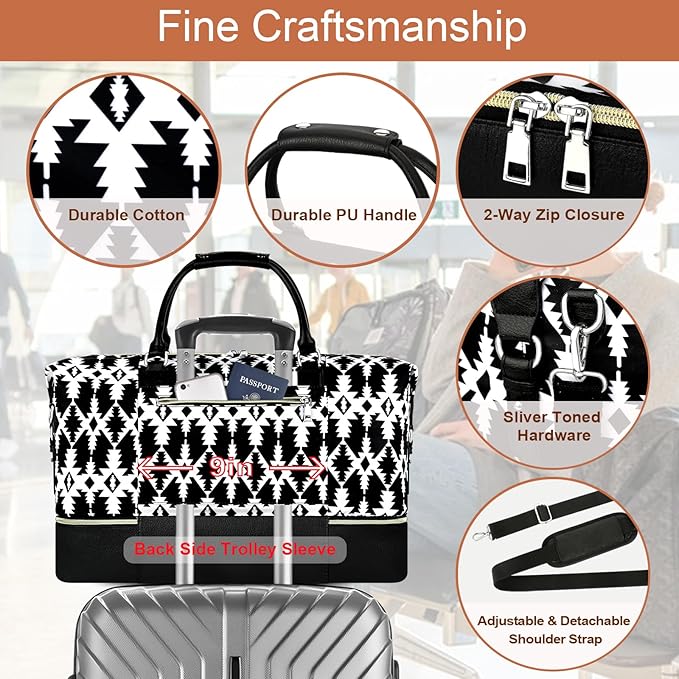 Weekender Bag for Women, Travel Duffel Bag Carry On Overnight Bag with Shoe Compartment Large Nylon Travel Weekend Tote Bag