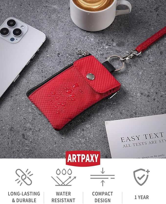 Minimalist Wallet For Mens Womens, Keychain RFID Blocking Zipper Small Wallet with ID Window 2 Lanyards,Water Resistant Travel Cash Card Coin Case Boys Girls