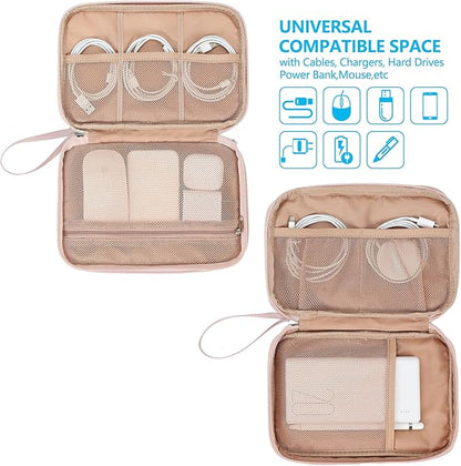 NISHEL Travel Cord Organizer Case, Double Layers Tech Electronic Bag, Essentials for Charger, Cable, Phone, Flash drive, Large, Pink