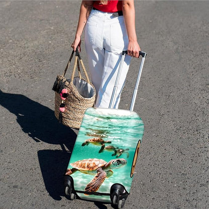 Suitcase Cover for Luggage 22-24 Inch, Washable Elastic Anti-Scratch Luggage Protector, Durable Zipper Baggage Cover with Handle Wrap, Travel Accessories for Suitcase, Cute turtle