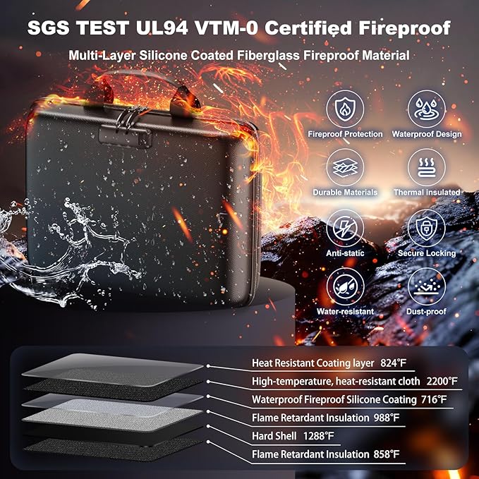 Fireproof Document Box, Hard Case Fireproof File Organizer Box with Lock and 13 Pocket Accordion File Folder, Portable Safe Box for Home Office Travel to Storage Important Documents Laptop Green