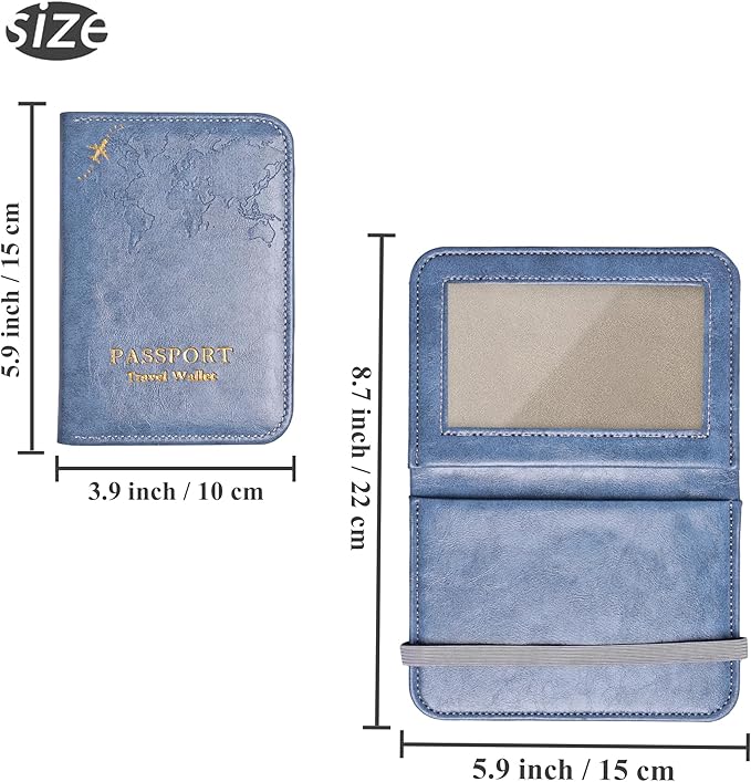 QIELIZI Passport Holder with Airtag Slot, Airtag Passport Wallet for Men Women, Slim Leather Passport Holder Case Family for Travel Anti-Lost(1-Grey Blue)
