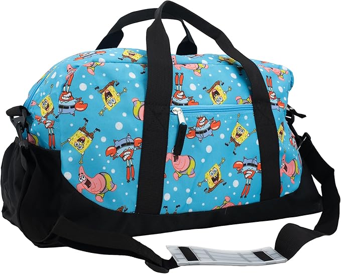 SpongeBob Duffle Bag, 16 inch Travel Sleepover Weekender Bag for Girls & Boys, Blue