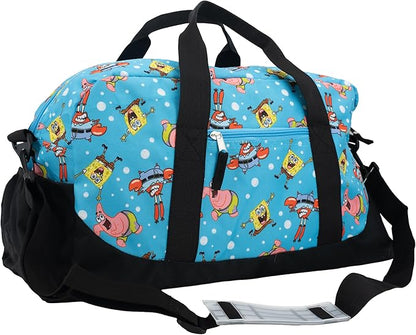 SpongeBob Duffle Bag, 16 inch Travel Sleepover Weekender Bag for Girls & Boys, Blue