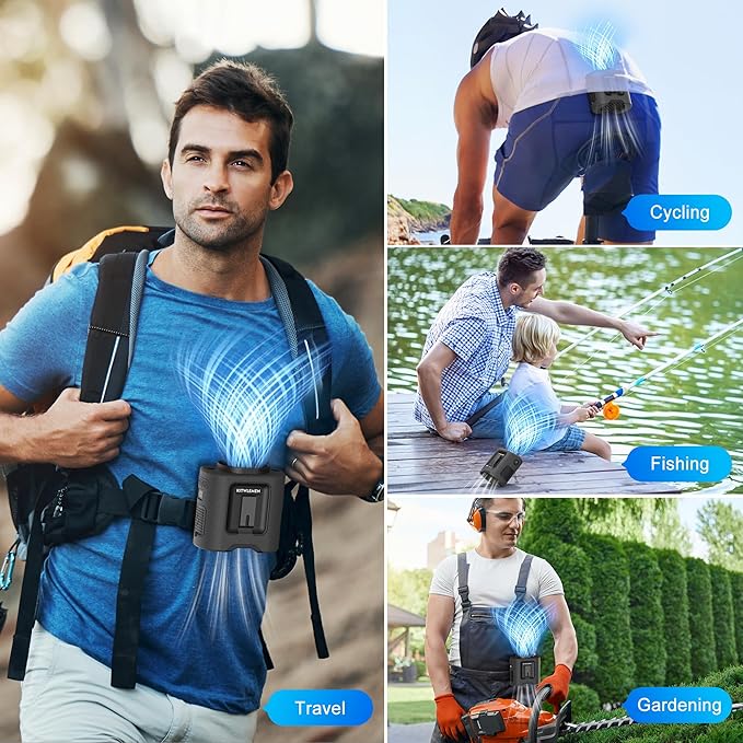 KITWLEMEN 14500mAh Portable Waist Fan - Personal Clip on Belt Fan, 5 Speed 67H Cooling, Rechargeable Battery Operated, Wearable with Lanyard & Light for Camping, Travel, Jobsite (Black)
