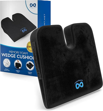 Everlasting Comfort Car Seat Cushion for Driving - Wedge Car Cushion for Office, Travel, Gaming Chair Memory Foam Driver Booster for Short People, Non-Slip, Washable Cover, Back & Sciatica Relief