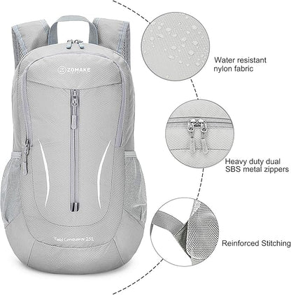ZOMAKE Ultra Lightweight Packable Backpack 25L, Foldable Hiking Backpacks Water Resistant Small Folding Daypack for Travel(Sliver Grey)