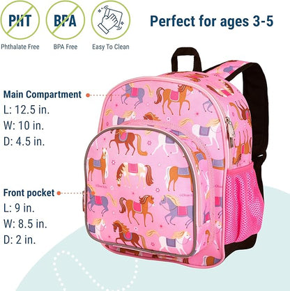 Wildkin 12-inch Kids Backpack – Padded, Adjustable, Ideal for Daycare & Travel - Horses