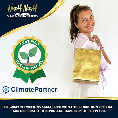 Nush Nush Set of 30 Shiny Gold Gift Bags in Bulk - Reusable Gold Gift Bags With Handles - Perfect For Small Business Use, Christmas, Birthdays, Events, Party Favors, Weddings, Holiday - 8Wx4Dx10H Size