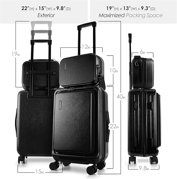 20 Inch Carry On Luggage 22x14x9 Airline Approved, Carry On Suitcase with Wheels, Hard-shell Carry-on Luggage, Durable Luggage Carry-On, Jet Black Small Suitcase with Cosmetic Case