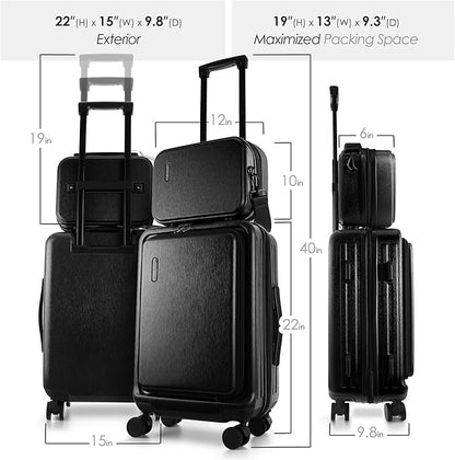 20 Inch Carry On Luggage 22x14x9 Airline Approved, Carry On Suitcase with Wheels, Hard-shell Carry-on Luggage, Durable Luggage Carry-On, Jet Black Small Suitcase with Cosmetic Case