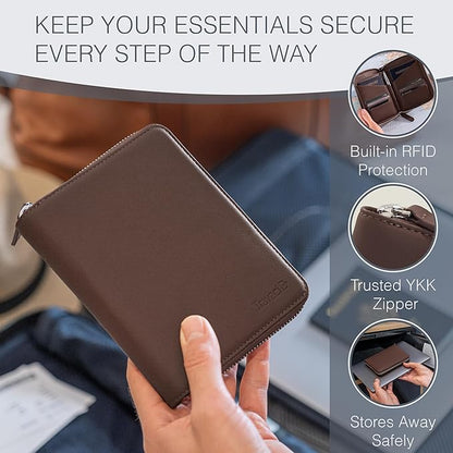 Full Grain Leather Passport Holder for 2 Passports - Dual Passport Holder and Travel Documents Organizer - RFID Travel Wallet for Couples - Dark Brown