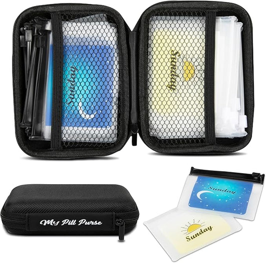 Day and Night Pill Organizer 14 Mini Pill Bags Color Coded, Pre-Labeled Days of The Week, Travel AM PM Pill Organizer 7 Day 2 Times A Day Small Med Wallet Recommend Two if Lots of Pills