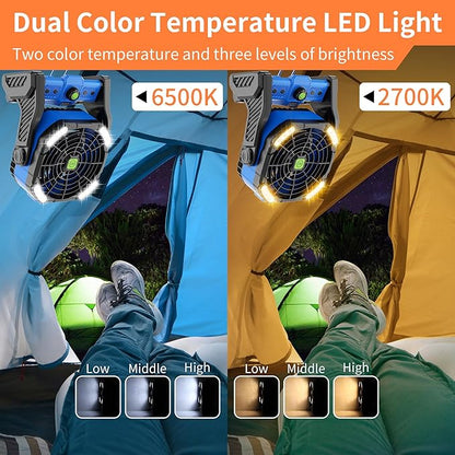 20000mAh Battery Powered Fan Rechargeable,Portable Fan for Travel Battery Operated with LED Lantern,270°Rotation,USB Personal Fans Camping Essentials Gear Tent Cordless Battery Fans Portable X26 Blue