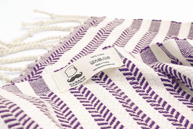 Bazaar Anatolia Turkish Beach Towel – 100% Cotton, Quick Dry, Sand Free Decor Towel for Bathroom and Camping – Oversized 71x39 Inches – Arpa Purple