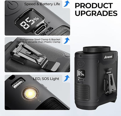 AMACOOL Portable Waist Fan Clip On, MAX 40H Work Time, 10000mAh Rechargeable Wearable Shirt Fan with Light, 16000RPM Powerful 5 Speed Belt Fans Personal Cooling Fans for Outdoor Jobsite Travel