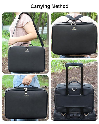 Relavel Travel Makeup Bag With LED Mirror, 16.2" Large Makeup Train Case, 3 Color Scenarios Adjustable Brightness, Waterproof Makeup Train Case Organizer with DIY Dividers for Makeup Artist, Black