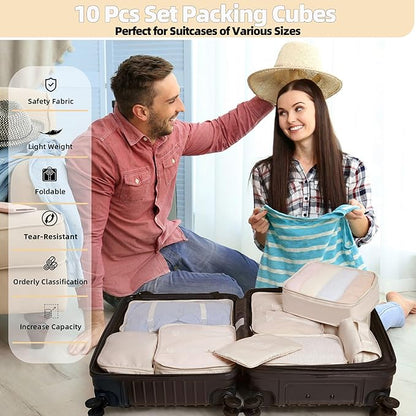 10 Pcs Set Packing Cubes - Travel Packing Organizers, Expandable Suitcase Organizer, Luggage Organizer Bags