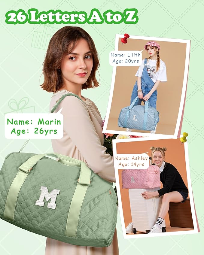 Monogram Duffle Bag Women Girls Gift: Initial Overnight bags, Dance Cheer bag Sports for Girl, Kid Gymnastics Bags, Birthday Gifts for Women Girls Kids Teens Mom Teacher