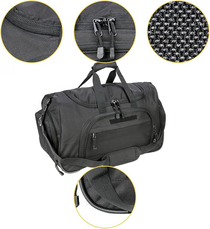Military Tactical Outdoor Gym Bag Small Duffel Bag with Shoes Compartment for Sports Travel Camping Hunting (B-Black)