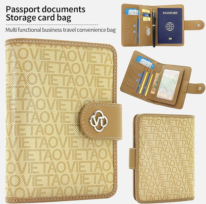 Passport Holder Wallet Bag with AirTag Holder, Card Slots and Passport Solt Ticket Cash Solt, Photo Solt Sim Card Pen Slot.Apricot