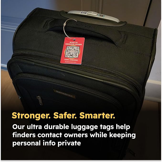 Smart Luggage Tags | Privacy QR Code Luggage Tag Keeps Personal info Private | Customizable Travel Suitcase Tags for Women Men | Use with GPS Bag Locator Tracking Tags, Air Tag for Android or iOS