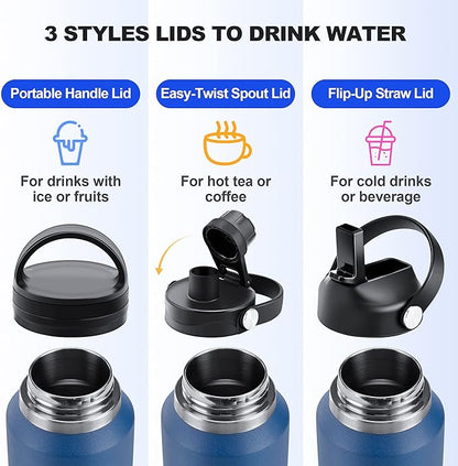 HYDROWION 32oz Stainless Steel Water Bottle(Cold for 48 Hrs, Hot for 24 Hrs), Double Wall Vacuum Insulated Water Bottle with Straw Lid, Spout Lid and Flex Cap, Fit in Any Car Cup Holder, Mint