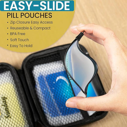 Day and Night Pill Organizer 14 Mini Pill Bags Color Coded, Pre-Labeled Days of The Week, Travel AM PM Pill Organizer 7 Day 2 Times A Day Small Med Wallet Recommend Two if Lots of Pills