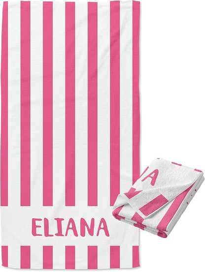 Ships Next Day - Personalized Beach Towel for Kids & Adults - Printed in USA - Custom Towels with Picture and Text - Quick Dry Pool Towels - Cotton/Poly Blend - 30" x 60" - Cabana Stripes