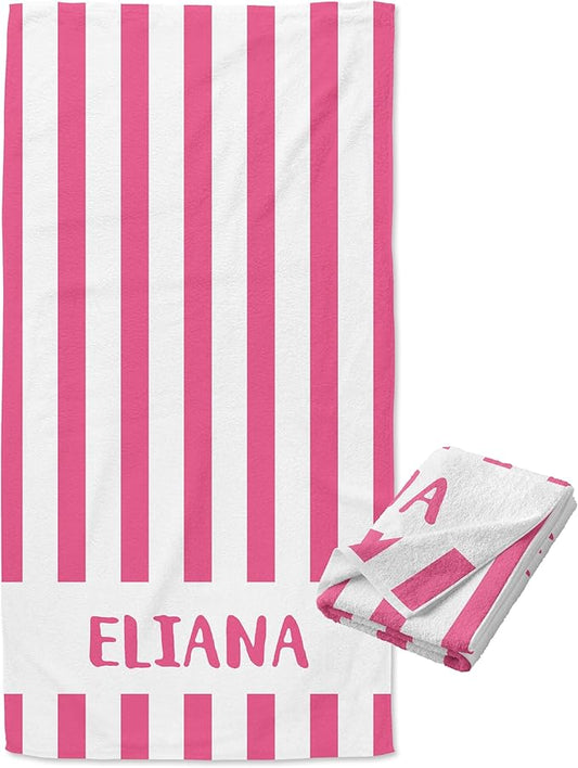 Ships Next Day - Personalized Beach Towel for Kids & Adults - Printed in USA - Custom Towels with Picture and Text - Quick Dry Pool Towels - Cotton/Poly Blend - 30" x 60" - Cabana Stripes