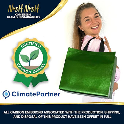 Nush Nush Large Green Gift Bags Bulk – Set of 30 Shiny Reusable Green Gift Bags With Handles - Perfect Goodie Bag for Christmas Gifts, Birthday Party Favor s, Holiday, Parties and Events – 13Wx5Dx11H