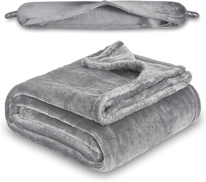 2 in 1 Travel Blanket, Soft Warm Blanket with Cozy Neck Pillow Case, Portable Blanket Set for Airplane, Camping, Car (Grey)