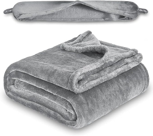 2 in 1 Travel Blanket, Soft Warm Blanket with Cozy Neck Pillow Case, Portable Blanket Set for Airplane, Camping, Car (Grey)