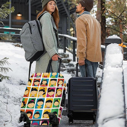 ANNA QUEEN Mina and Friends Luggage Cover, Colorful Cartoon Characters Design, Stretchable, Washable Travel Protector for 20-34 Inch Suitcases