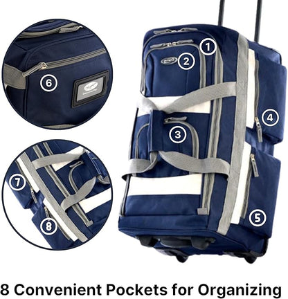 Olympia U.S.A. 29 inch Jumbo Size 8 Pockets Wheeled Rolling Duffel Bag Water Resistant Luggage Lightweight Travel Suitcase with Retractable Handle